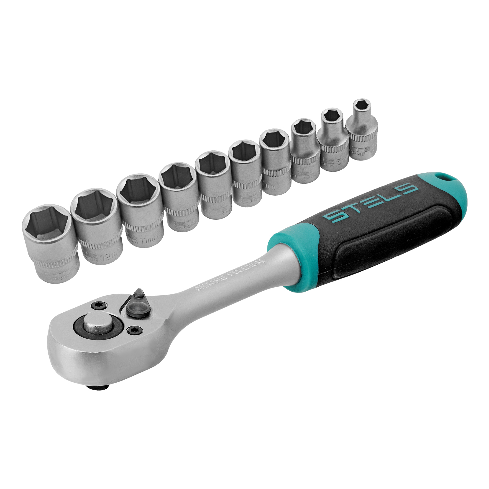 Набор торцевых головок, 1/4', головки 4 - 13 мм, с трещот. ключом, CrV,11 предметов