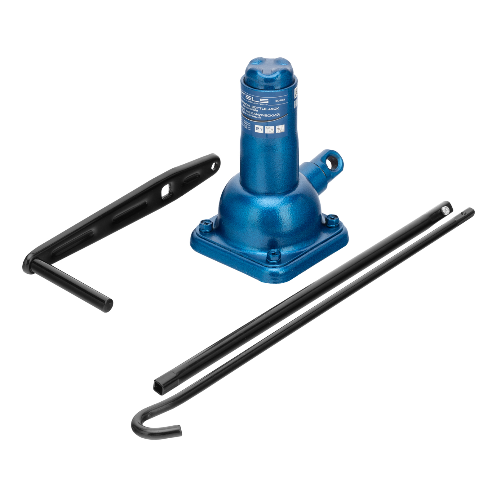 Домкрат механический бутылочный, 2 т, h подъема 210-390 мм, 2 части (домкрат, ручка)