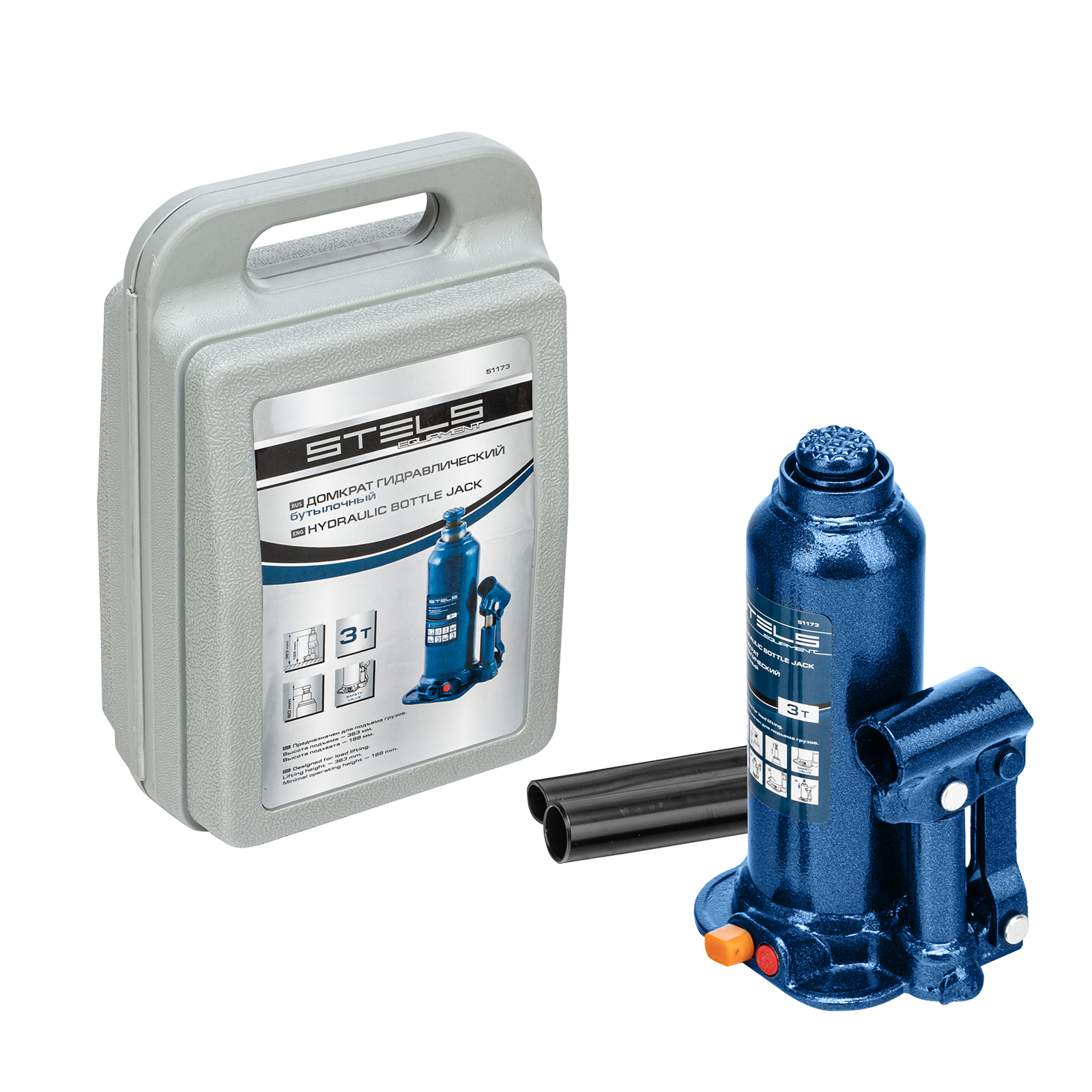Домкрат гидравлический бутылочный, 3 т, h подъема 188-363 мм, в пласт. кейсе