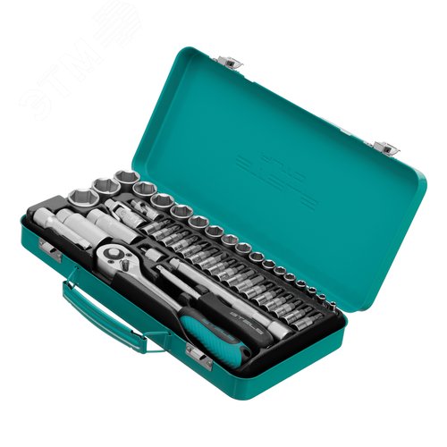 Набор торцевых головок с трещоткой, 1/4'и 3/8', 44 предмета - фото 1