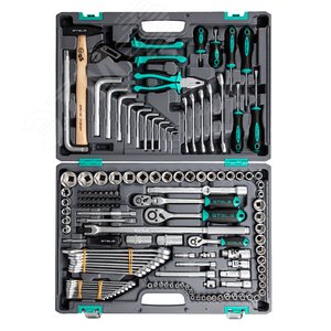 Набор инструментов, 1/2,3/8, 1/4, CrV, пластиковый кейс 142 предмета - фото 2