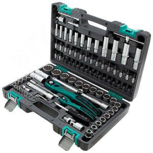 Набор инструментов 1/2, 1/4, CrV, 12 гранные головки, пластиковый кейс, 94 предмета - фото 1
