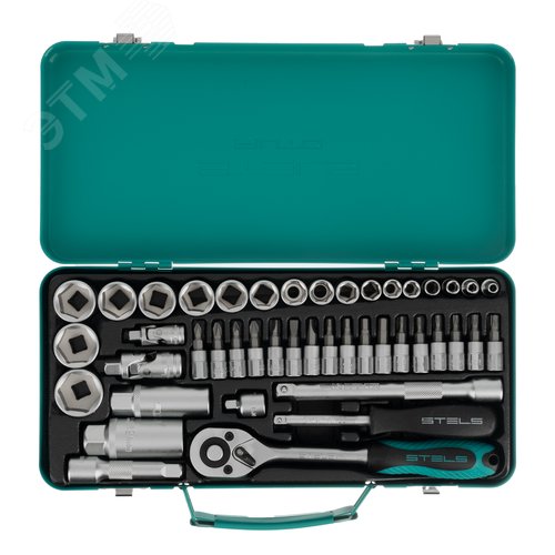 Набор торцевых головок с трещоткой, 1/4'и 3/8', 44 предмета - фото 2