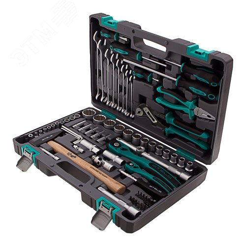 Изображение товара Набор инструментов, 1/2', 1/4', CrV, 12 гранные головки, пластиковый кейс, 76 предметов (шт)