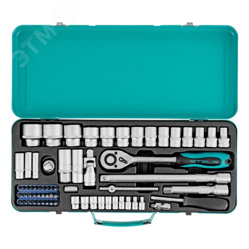 Набор торцевых головок с трещоткой, 1/2' и 1/4', 68 предметов - фото 2