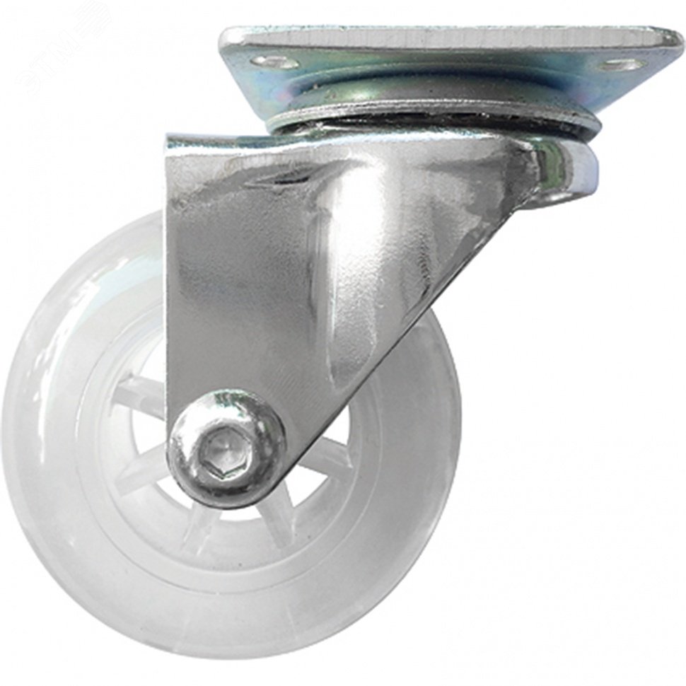 Изображение товара Колесо ПУ прозрачное поворотное d-50мм, крепление платформенное (шт)