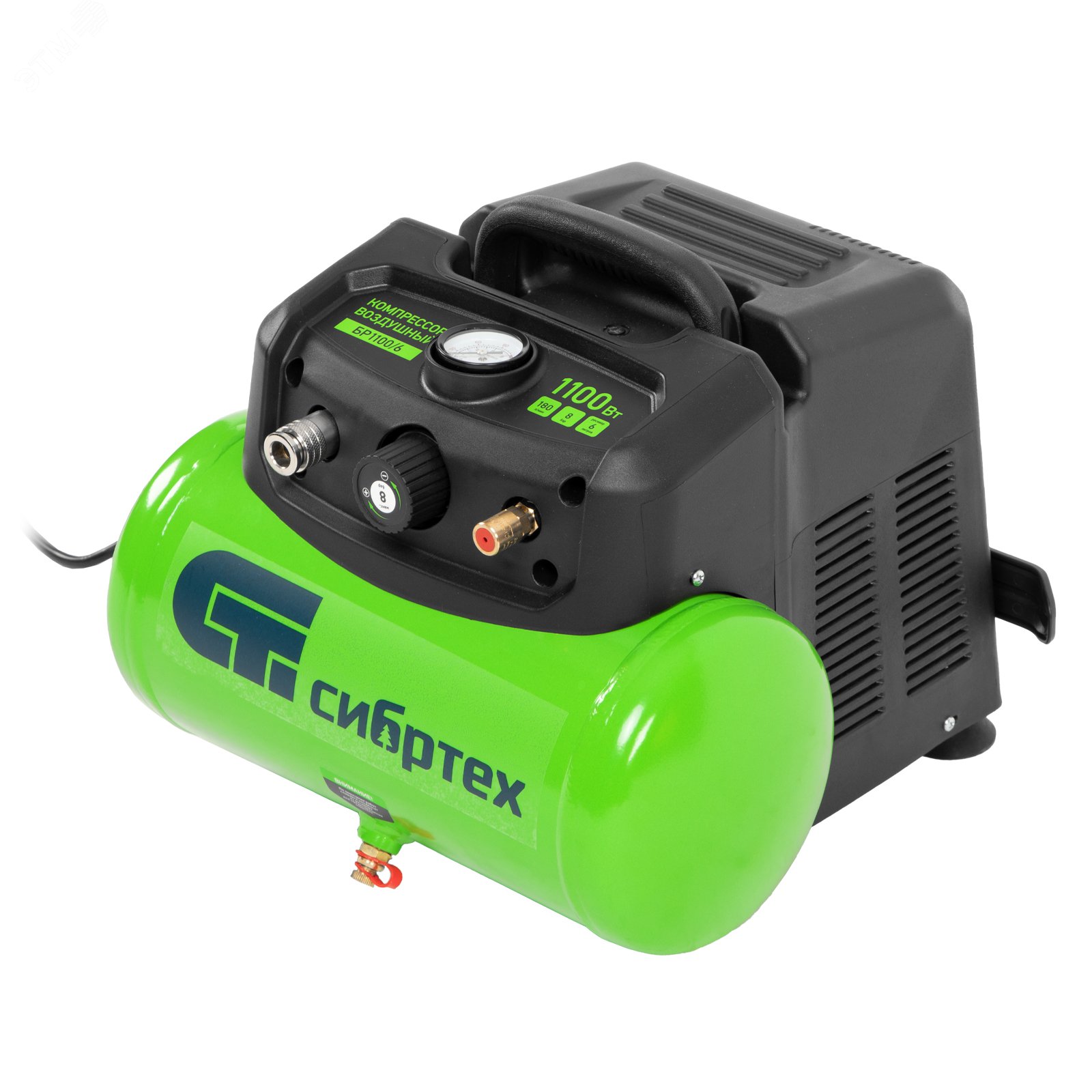 Изображение товара Компрессор воздушный безмасляный Сибртех BL 1100/6 1100Вт с ресивером 6л