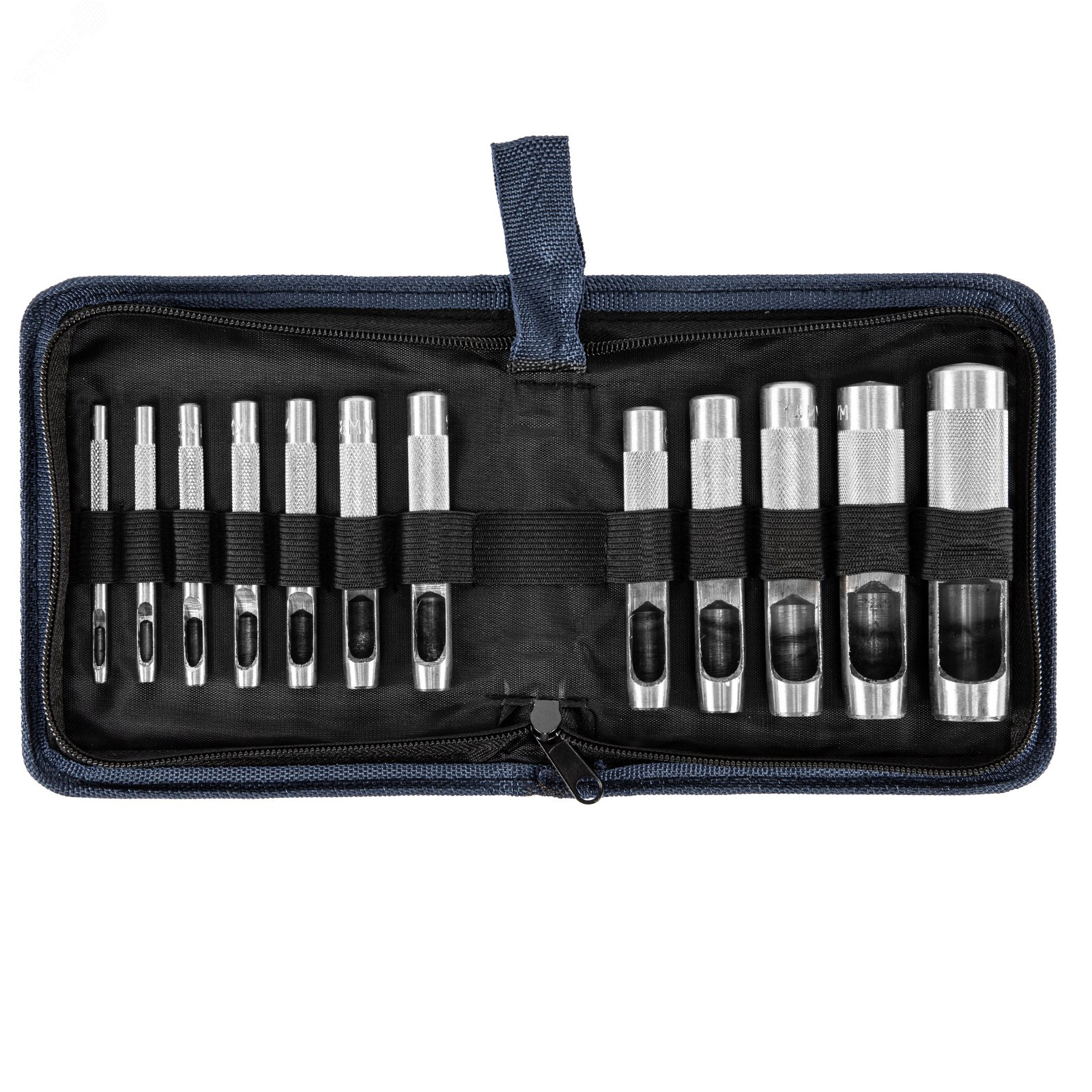 Изображение товара Набор пробойников для кожи 3, 4, 5, 6, 7, 8, 9, 10, 12, 14, 16, 19 мм, 12 шт, чехол (шт)