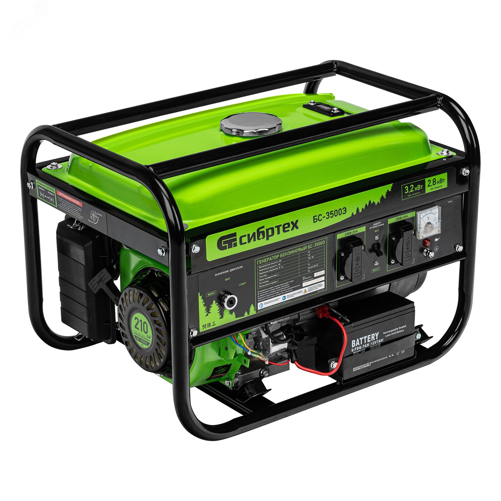 Изображение товара Генератор бензиновый БС-3500Э, 3,2 кВт, 230В, 15 л, электростартер (шт)