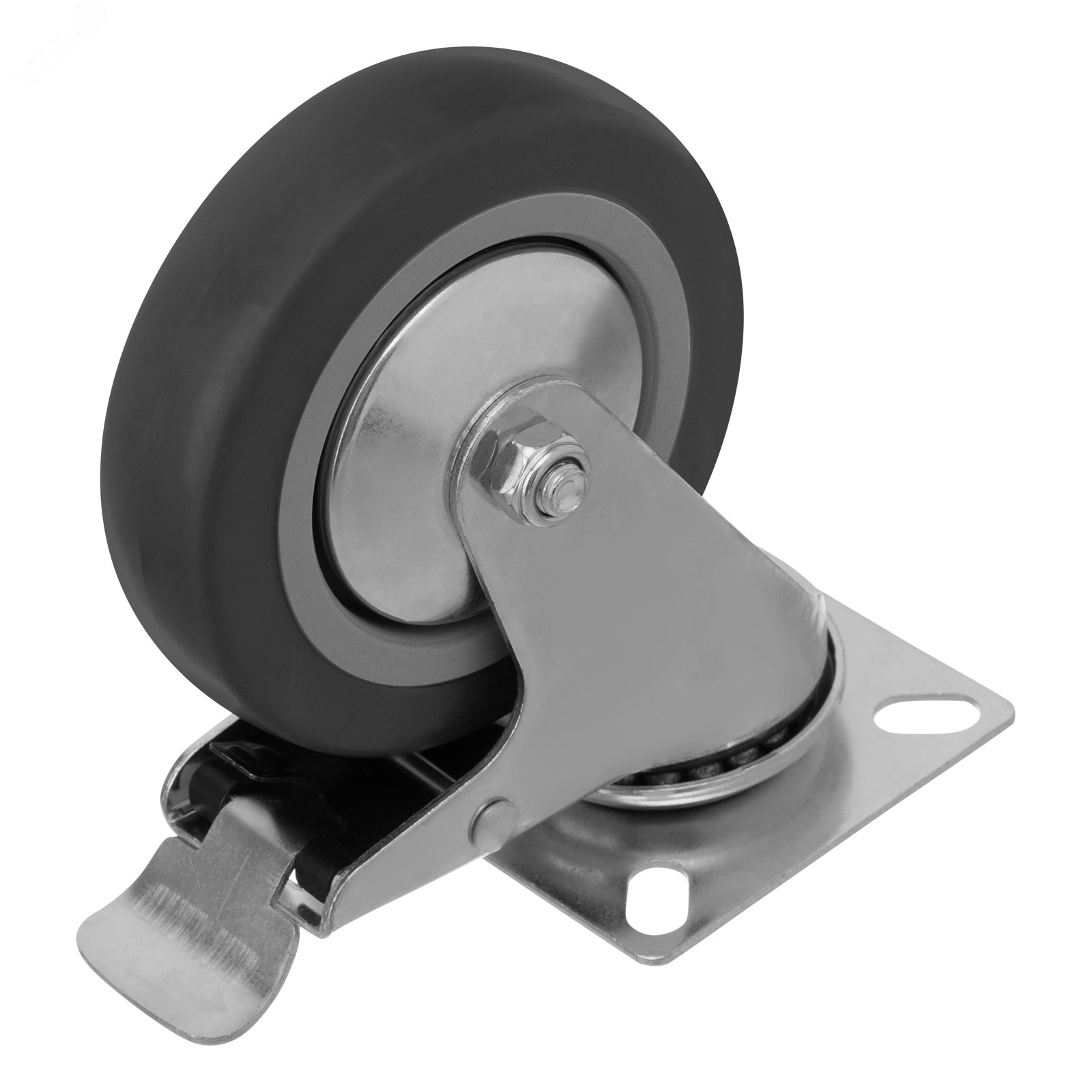 Изображение товара Колесо поворотное с тормозом, диаметр 100 мм, крепление платформенное (шт)