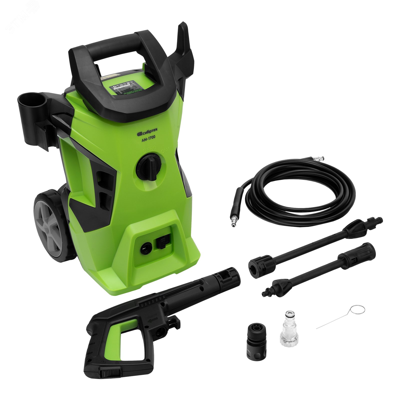 Изображение товара Моечная машина высокого давления АМ-1700, 1700 Вт, 130 бар, 350 л/ч, колёсная// Сибртех (шт)