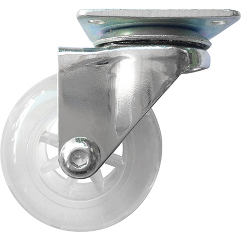 Колесо ПУ прозрачное поворотное d-50мм, крепление платформенное