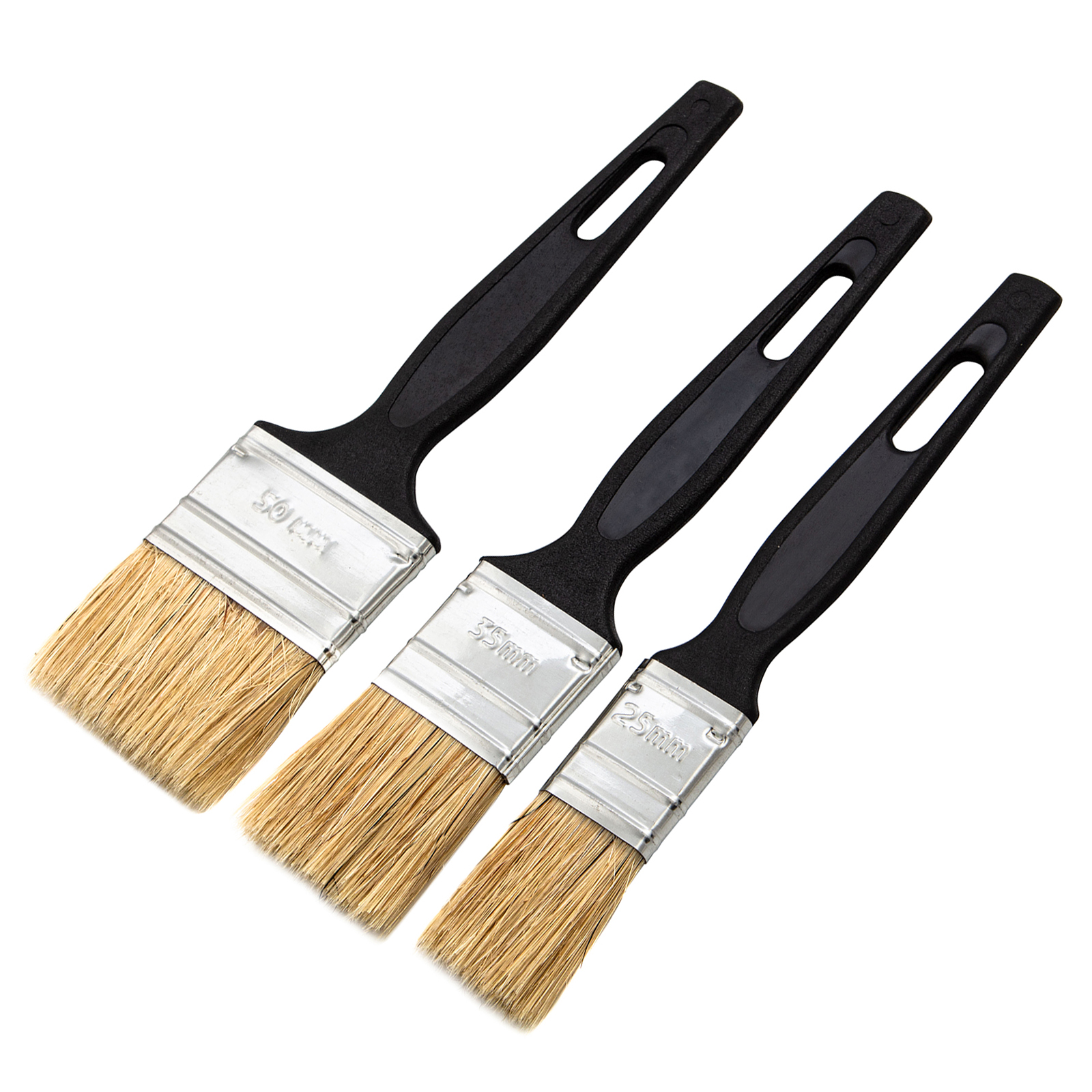 Набор кистей флейцевых 3шт. (25 мм, 35 мм, 50мм), натуральная щетина, пластиковая ручка