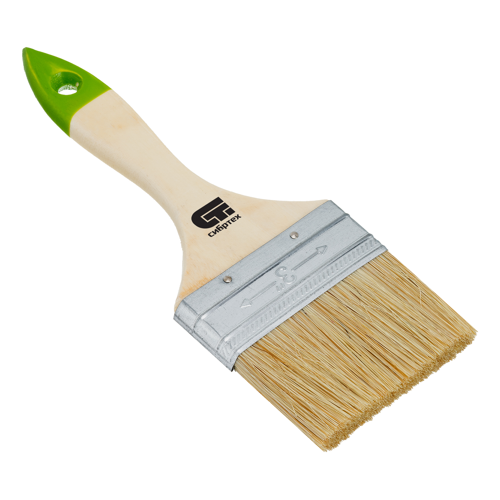 Кисть плоская 75 мм, натуральная щетина, деревянная ручка