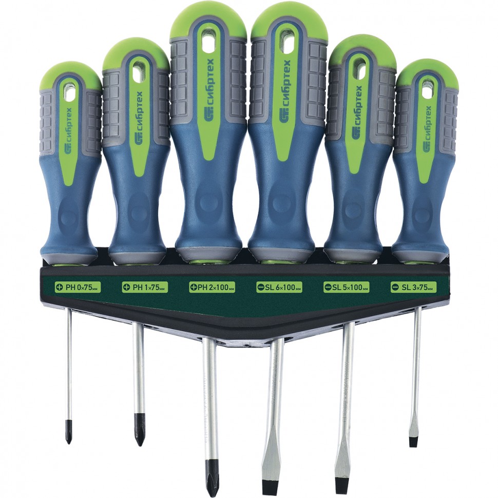 Набор отверток на полке, 6 шт., PH + SL, CrV, 3к рукоятка