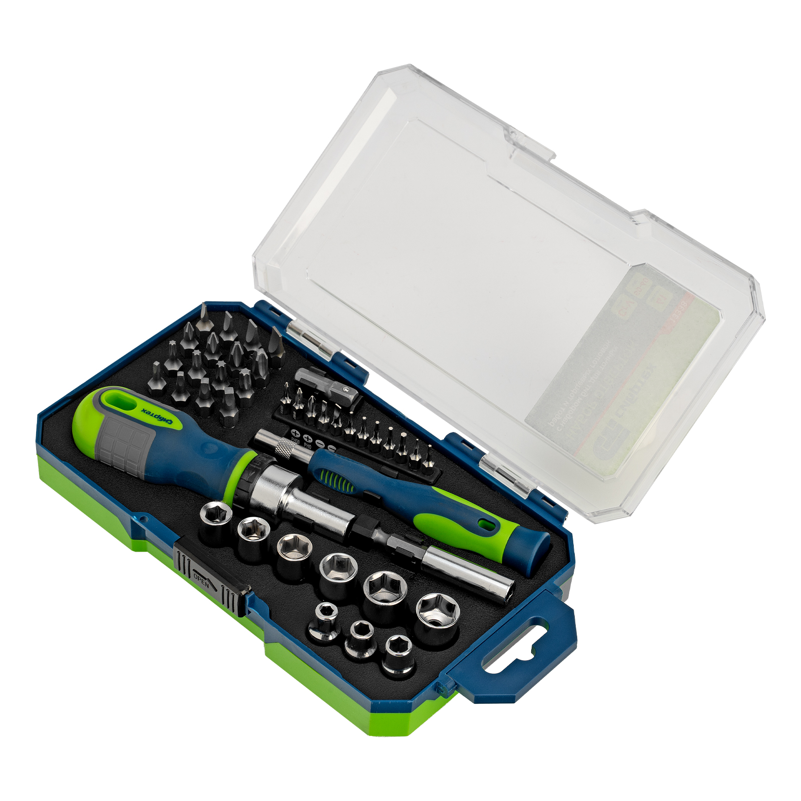 Отвертки реверсивные с набором бит и торцевых головок, 41 шт., CrV