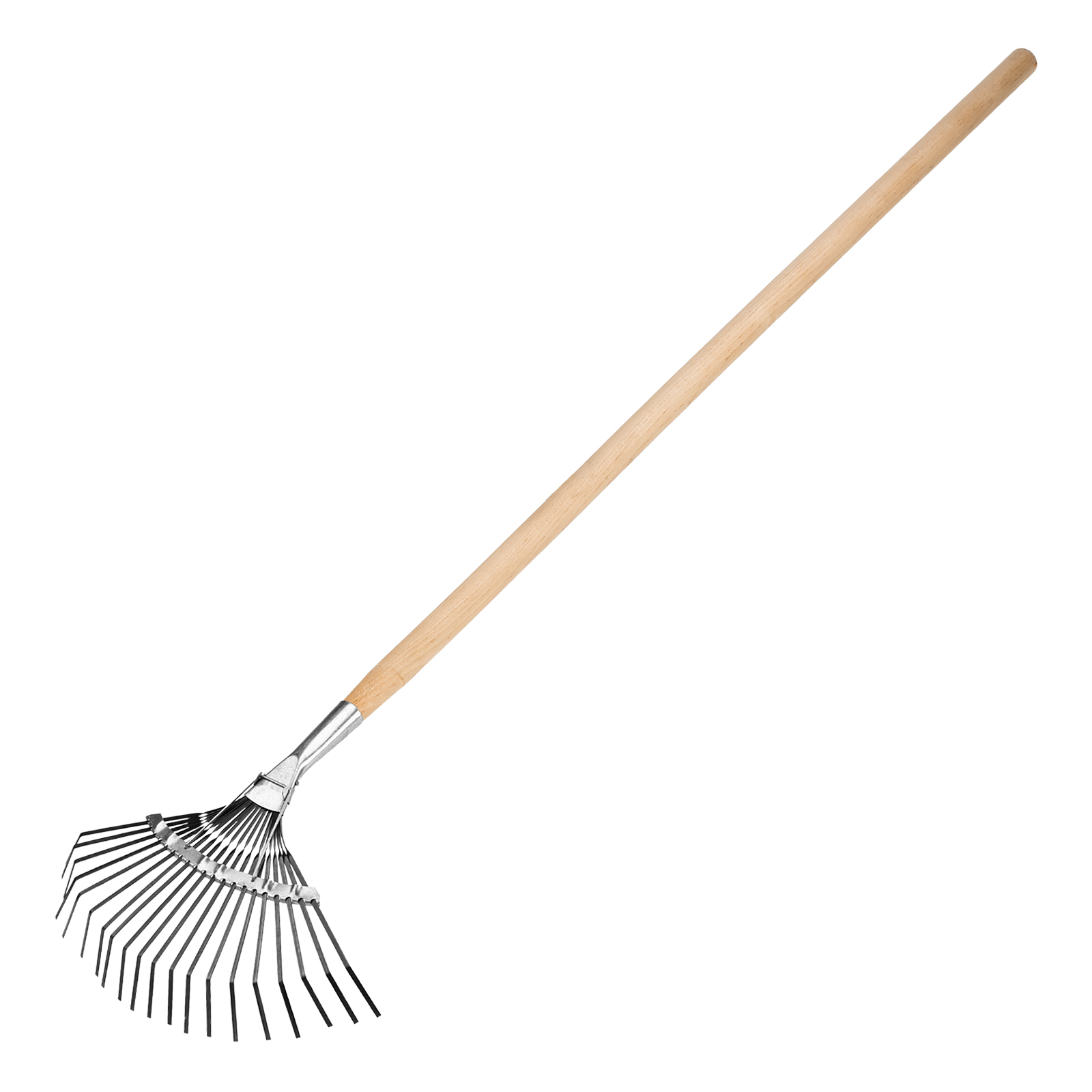 Грабли веерные стальные, 385х1450 мм, 20 плоских зубьев, деревянный черенок, Россия