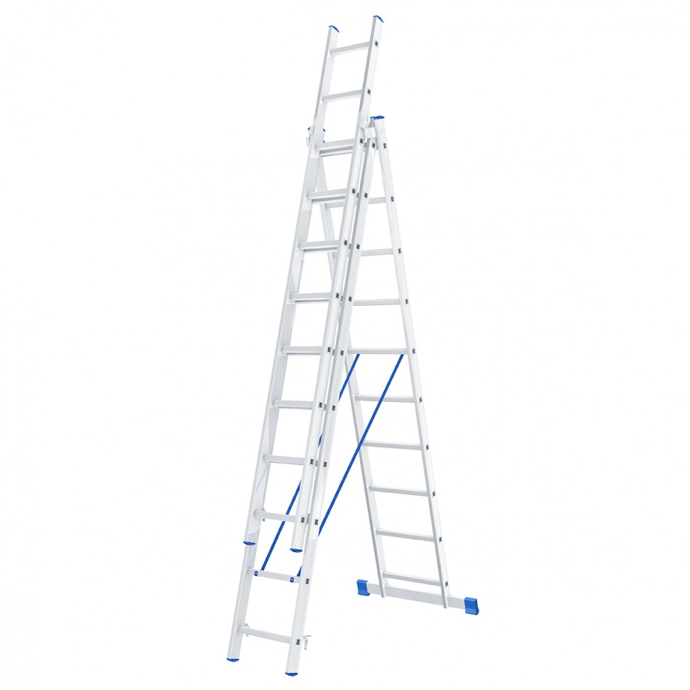 Лестница, 3 х 10 ступеней, алюминиевая, трехсекционная, Россия