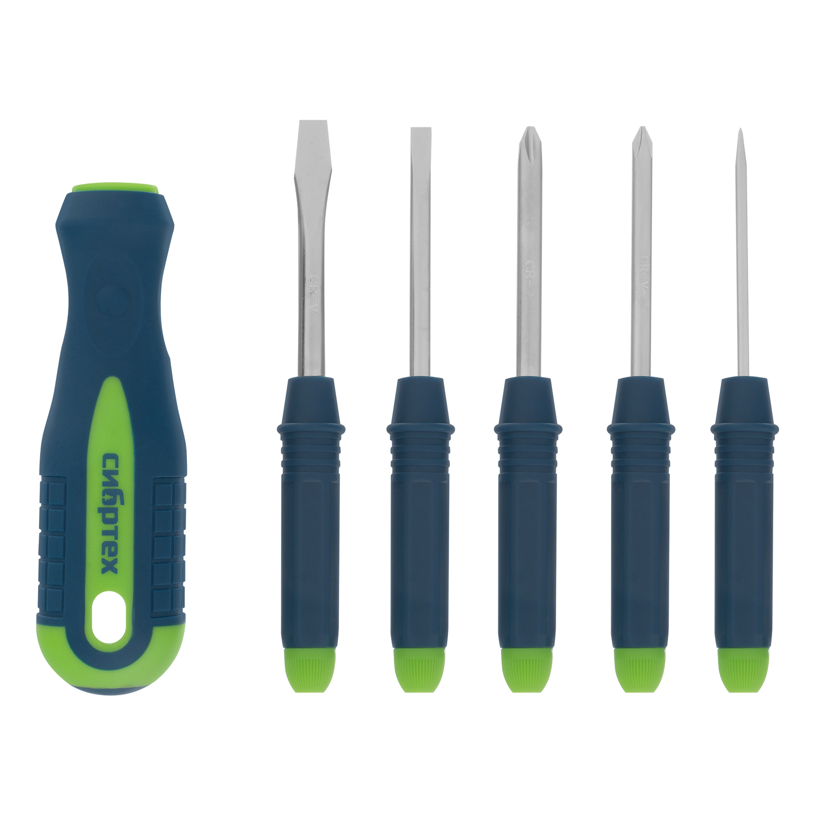 Отвертка со сменными насадками, 5 пред., PH + SL, CrV, 2к рукоятка