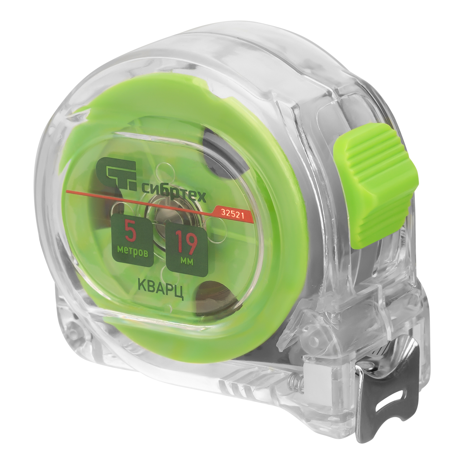 Рулетка Кварц, прозрачный корпус, амортизатор, 3 м х 16 мм