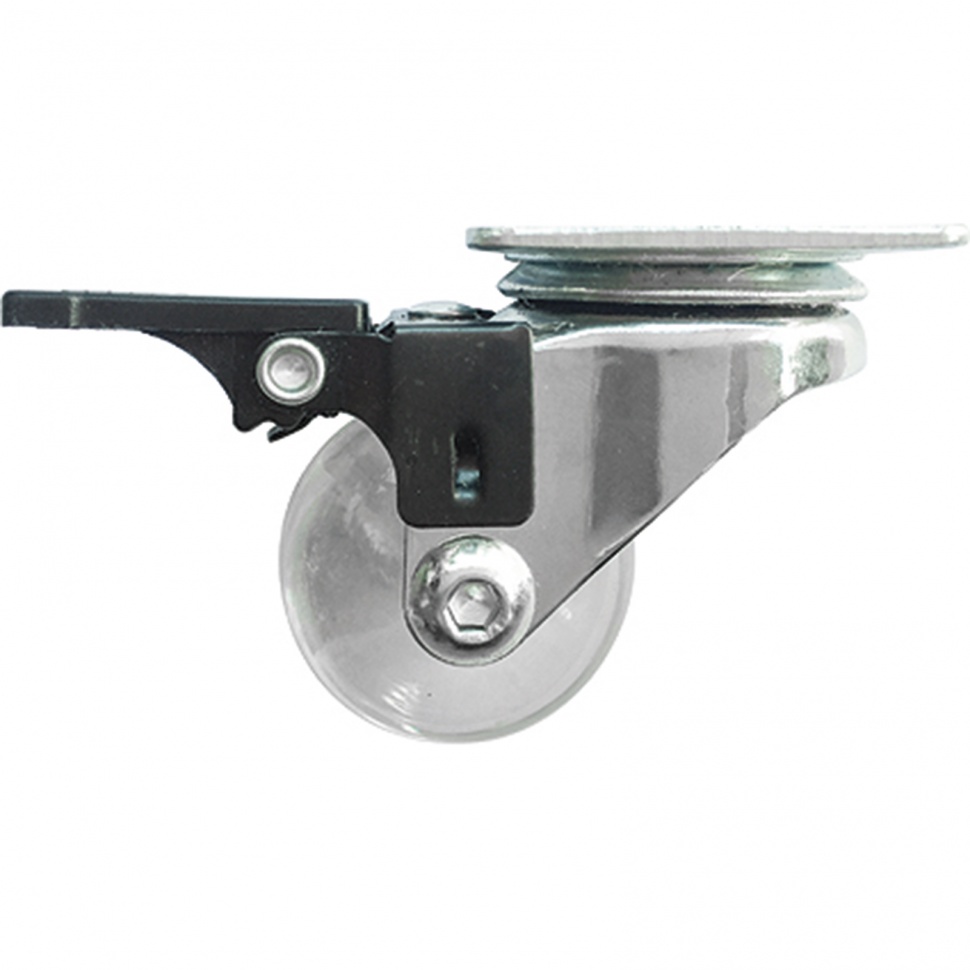 Колесо ПУ прозрачное поворотное с тормозом d-35мм, крепление платформенное