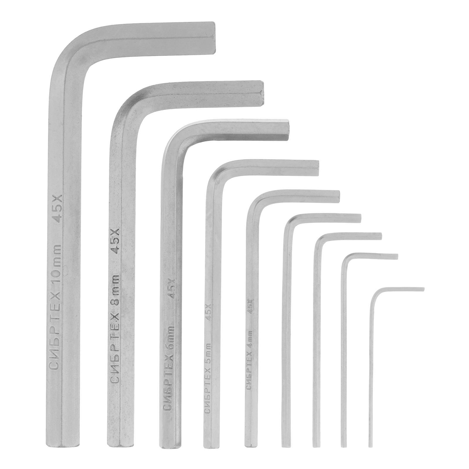 Набор ключей имбусовых HEX, 1,5–10 мм, 45x, закаленные, 9 шт., короткие, никель