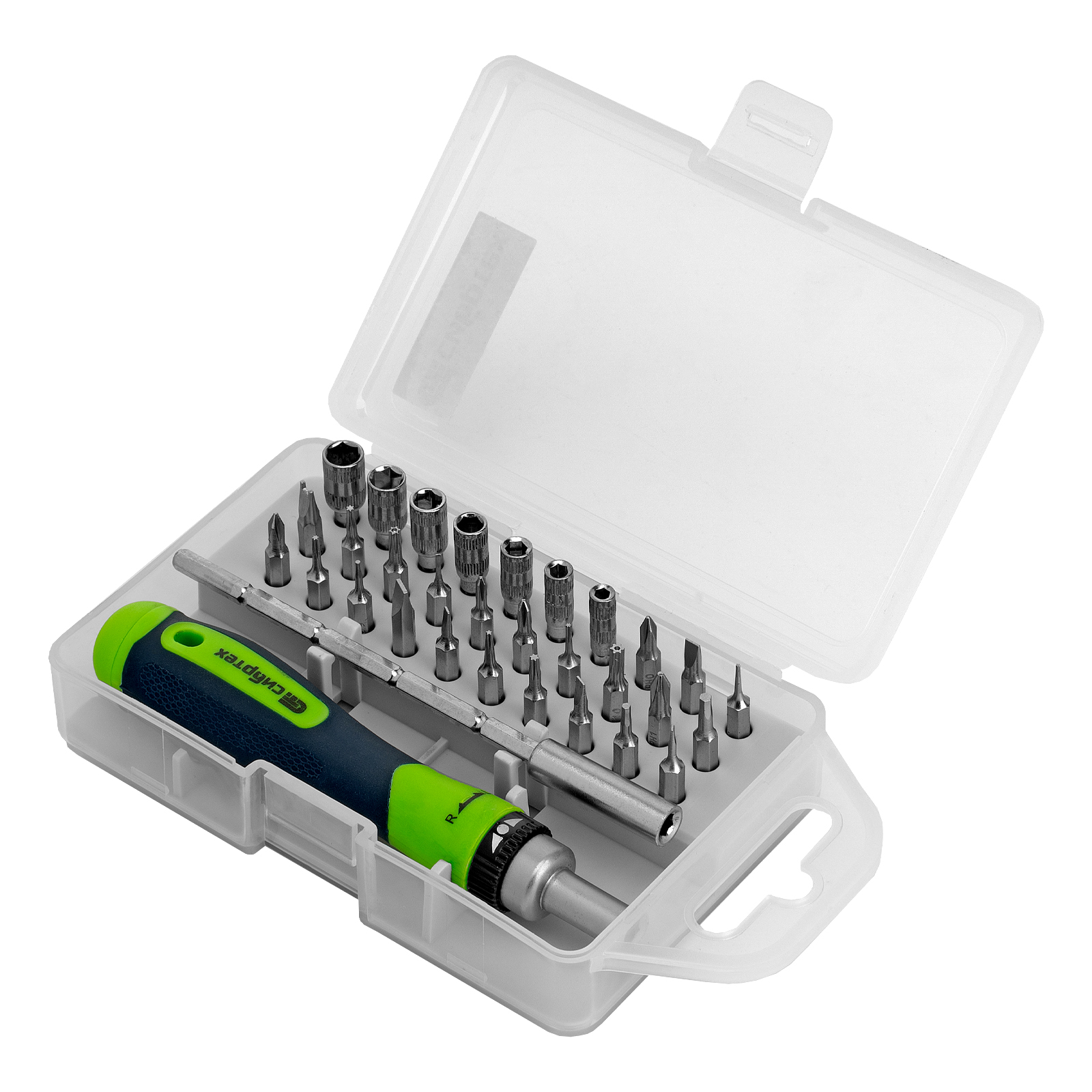 Отвертка ревер. для точ. раб., 32 пред., PH + SL + PZ + Torx + Hex + TT, CrV, 2к рукоятка