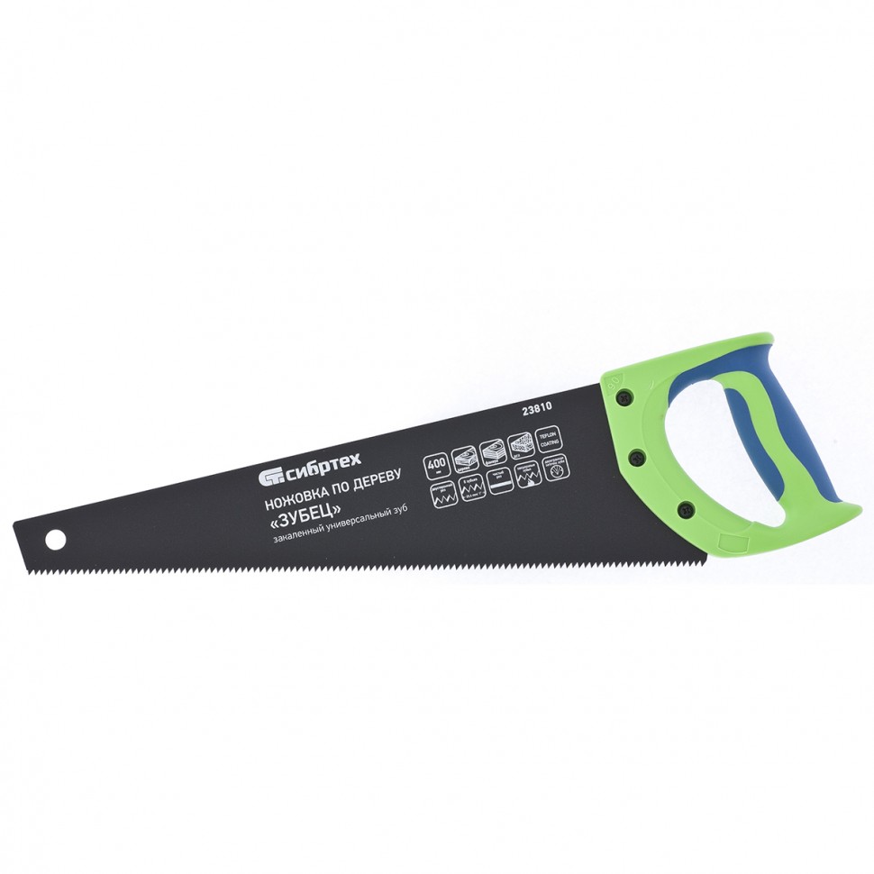 Ножовка по дереву 'Зубец', 400 мм, 7-8 TPI, зуб 2D, кал.зуб, защ. покр., 2-х комп. рук-ка