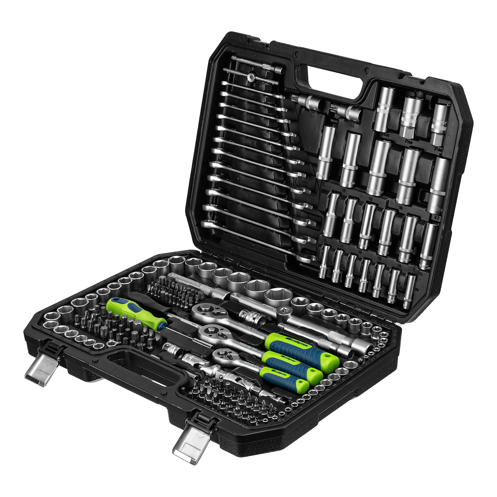 Набор инструментов, 1/2', 3/8', 1/4', пластиковый кейс 215 предм.