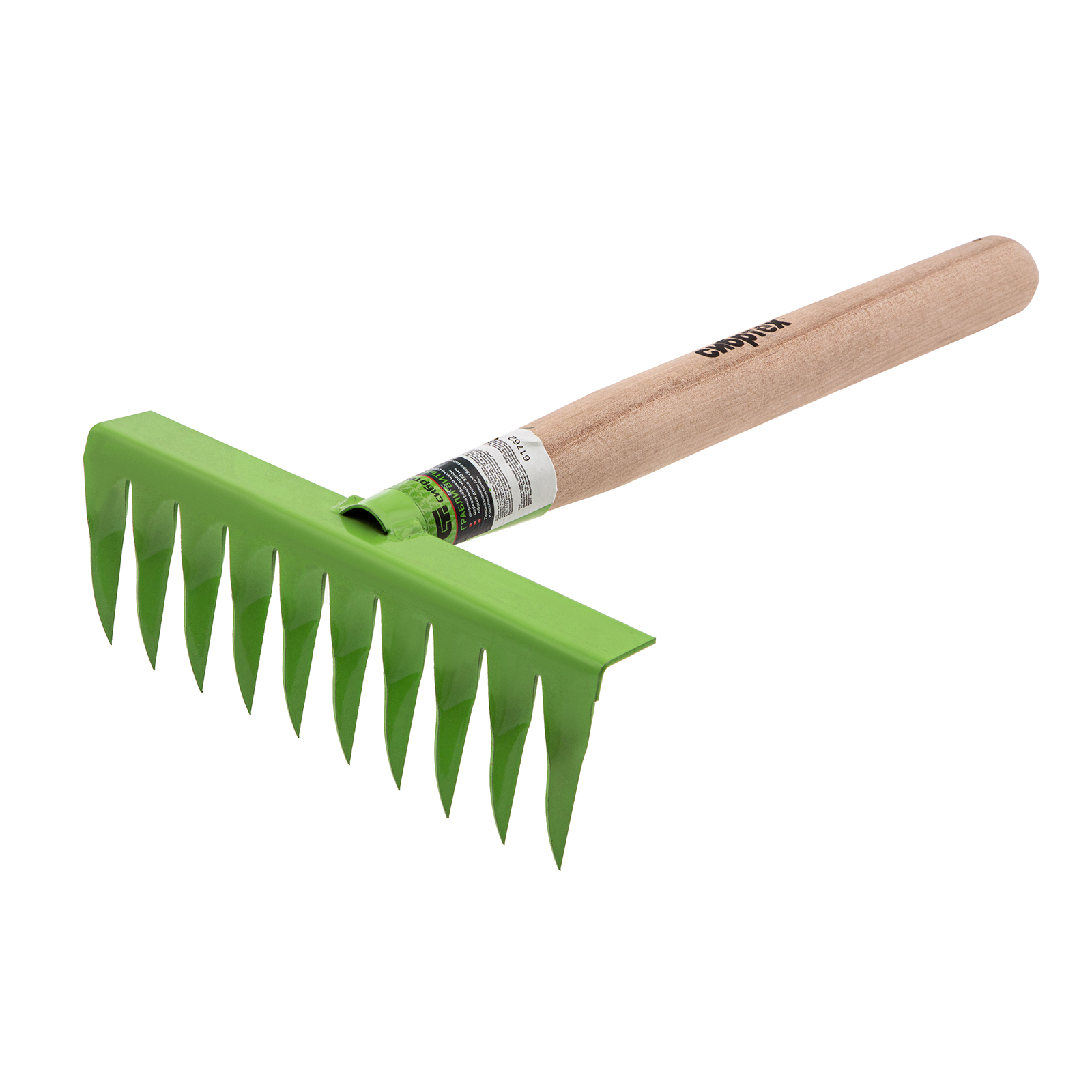 Грабли витые 10-зубые, 200х390 мм, стальные, деревянная рукоятка, АГРОНОМ, Россия