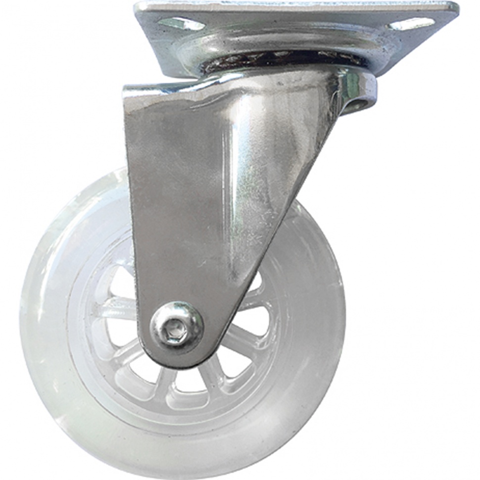 Колесо ПУ прозрачное поворотное d-75мм, крепление платформенное
