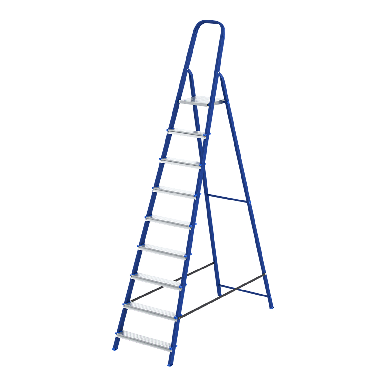 Стремянка, 9 ступеней, стальной профиль, алюминиевые ступени, Россия