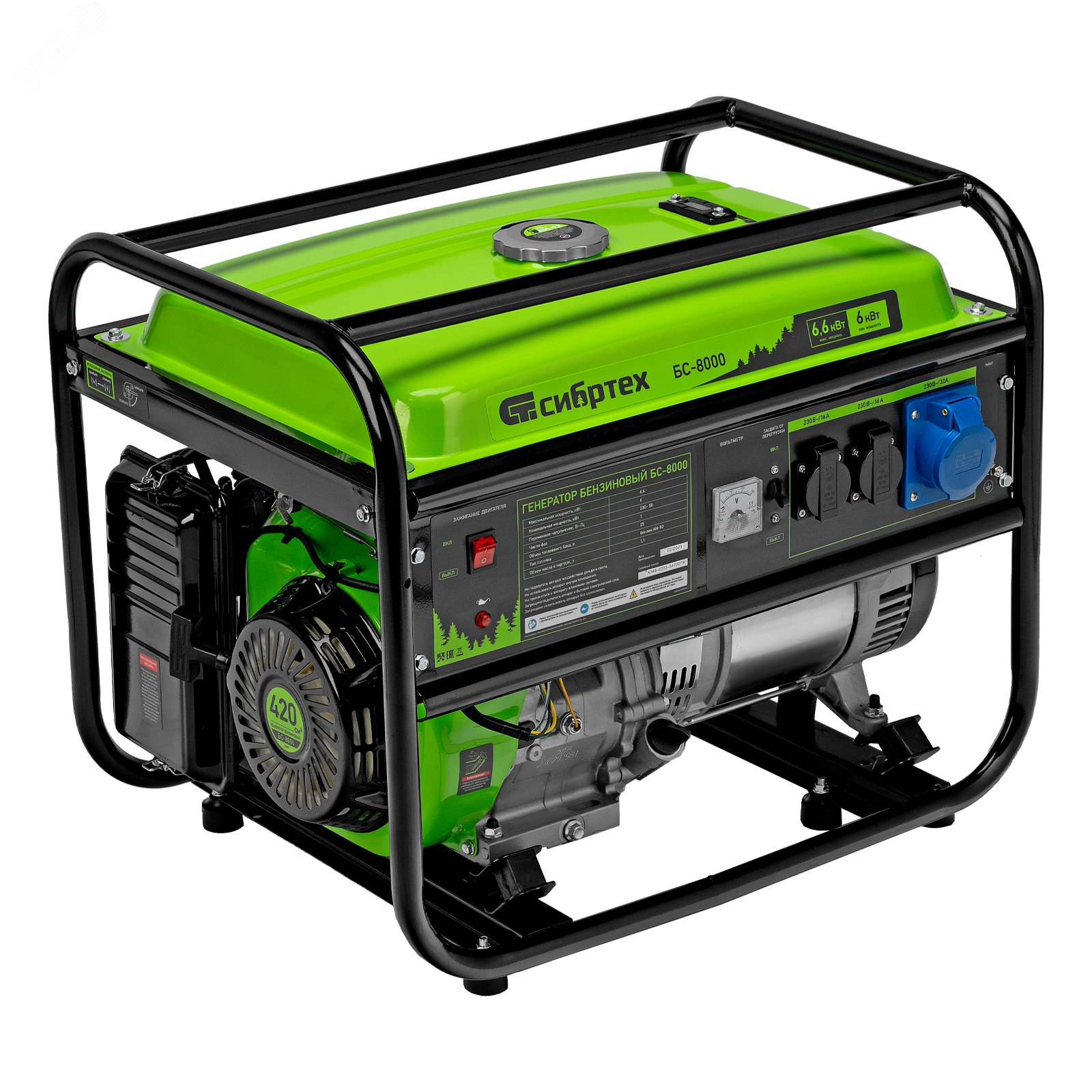 Изображение товара Генератор бензиновый БС-8000, 6,6 кВт, 230В, 4-х такт., 25 л, ручной стартер (шт)
