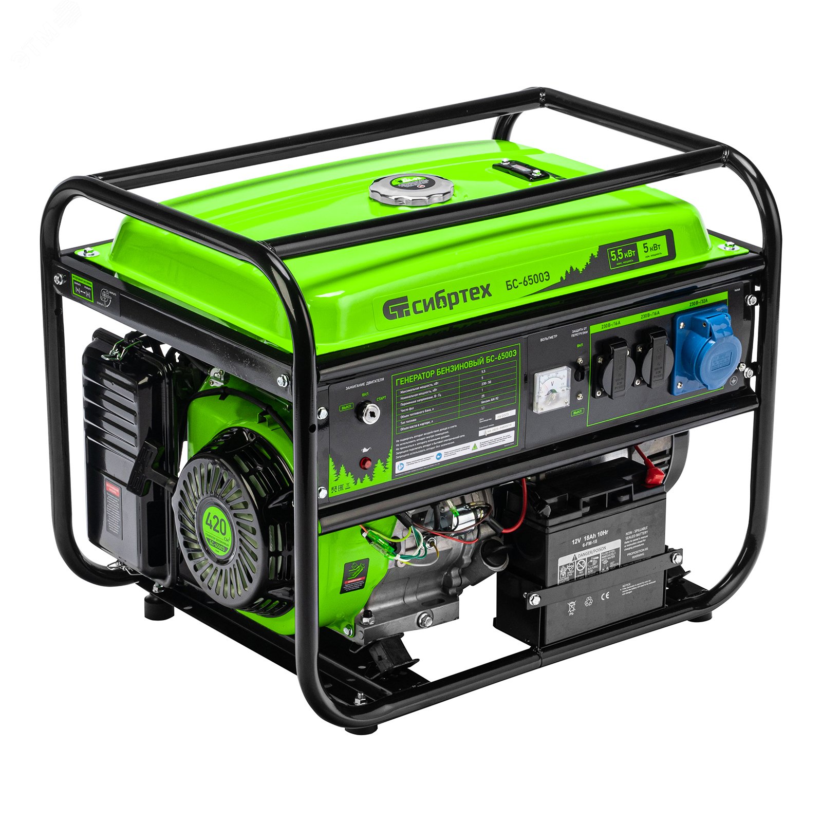 Изображение товара Генератор бензиновый БС-6500Э, 5,5 кВт, 230В, 4-х такт., 25 л, электростартер (шт)