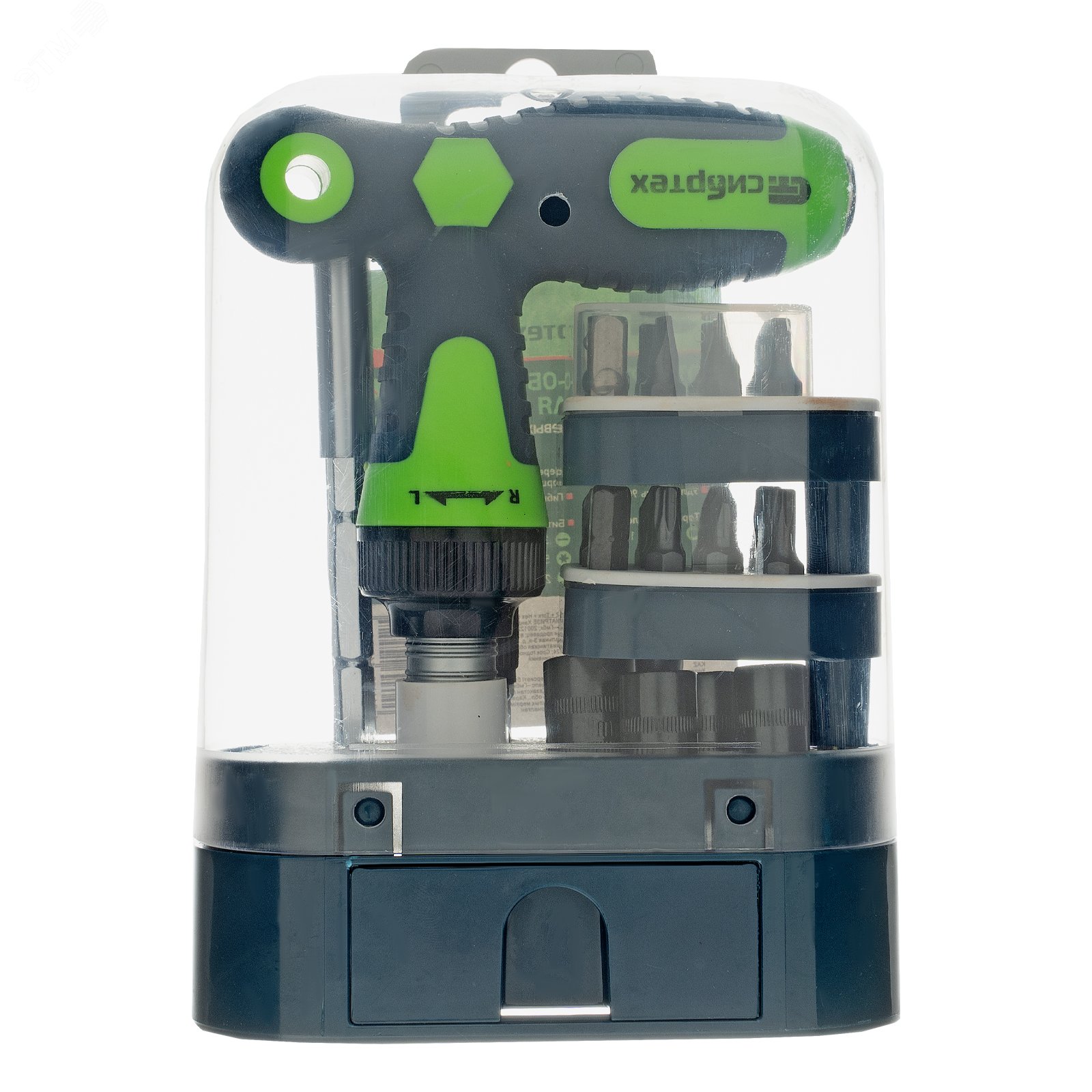 Изображение товара Отвертка Т-образная реверсивная с комплектом бит и торцевых головок 33 предм.