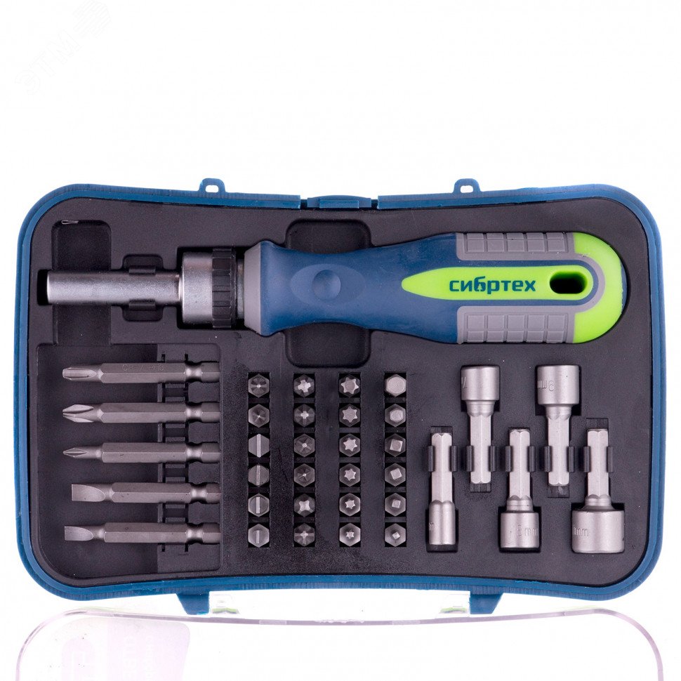 Изображение товара Отвертка-реверс + биты, 35 пред., PH + SL + Torx + PZ + Hex + Sq, CrV, 3к рукоятка (шт)