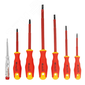 Набор отверток диэлектрических до 1000 В + тестер, 7 шт., PH + SL, CrV, 2к рукоятка - фото 1