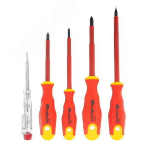 Набор отверток диэлектрических до 1000 В + тестер, 5 шт., PH + SL, CrV, 2к рукоятка - фото 1