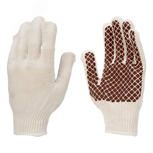 Изображение товара Перчатки трикотажные, рисунок ПВХ гель Шахматн й облив, оверлок, (пар)