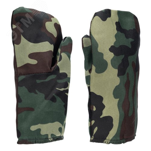 Изображение товара Рукавицы специальные х/б, утеплённые, ватин, камуфляж, 2 размер, (пар)