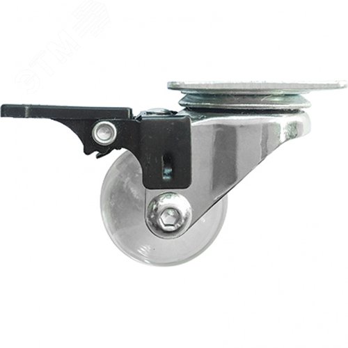 Изображение товара Колесо ПУ прозрачное поворотное с тормозом d-35мм, крепление платформенное (шт)