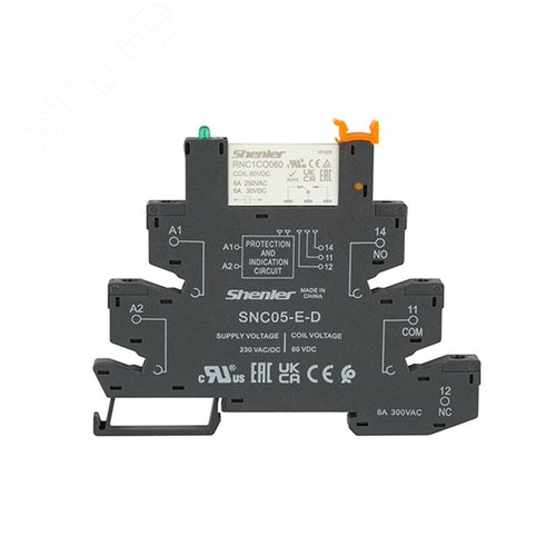 Изображение товара Реле интерфейсное RNC1CO060 с колодкой SNC05-E-D, винтовой зажим, 1CO, 6A(250VAC), 230VAC/DC, LED, W=6.2mm (шт)