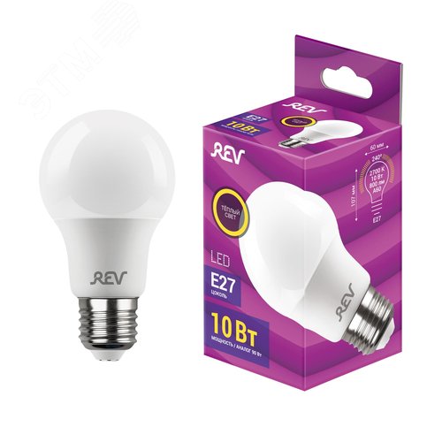 Лампа светодиодная, груша, A60, 10Вт, E27, 2700K, 800Лм, 230В - фото 2