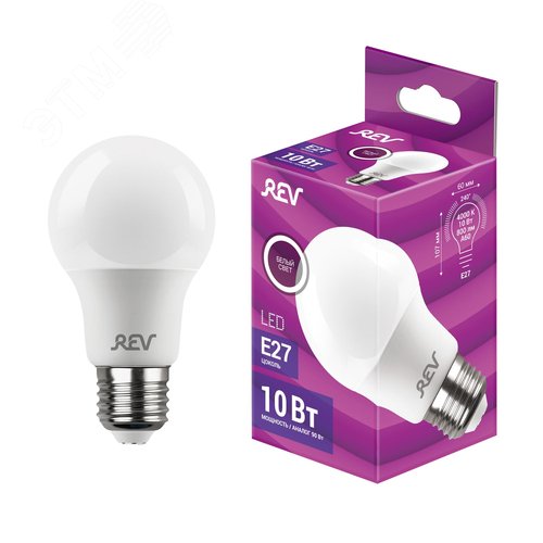 Лампа светодиодная, груша, A60, 10Вт, E27, 4000K, 800Лм, 230В - фото 2