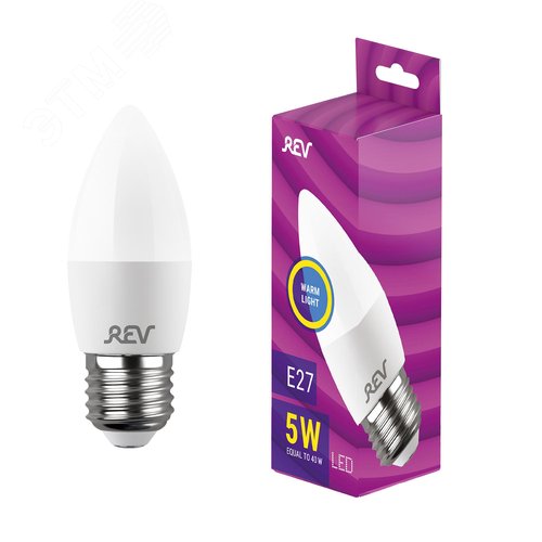 Лампа светодиодная свеча C37 5Вт E27 2700K 400Лм 230В 32273 3 REV - фото 2