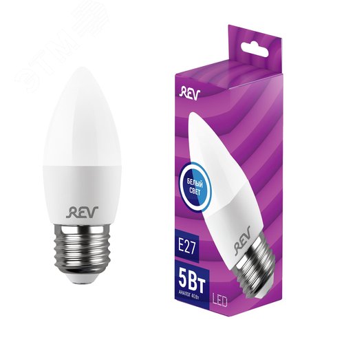 Лампа светодиодная свеча C37 5Вт E27 4000K 400Лм 230В 32274 0 REV - фото 2