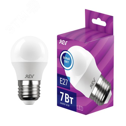 Лампа светодиодная, шар, G45, 7Вт, E27, 4000K, 560Лм, 230В - фото 2