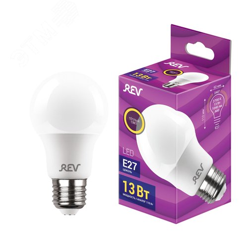 Лампа светодиодная, груша, A60, 13Вт, E27, 2700K, 1040Лм, 230В - фото 2