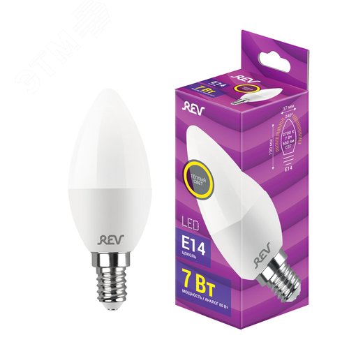 Лампа светодиодная, свеча, C37, 7Вт, E14, 2700K, 560Лм, 230В - фото 2
