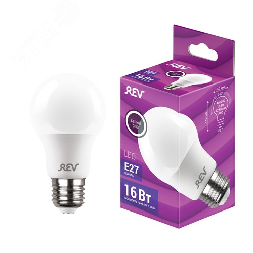 Лампа светодиодная, груша, A60, 16Вт, E27, 4000K, 1280Лм, 230В - фото 2